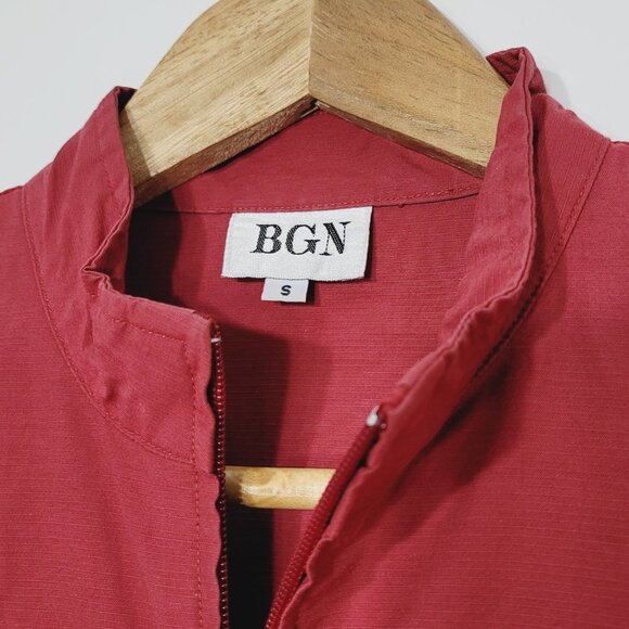 BGN Red Cotton Blend Long Sleeve Casual Zip Pocket Front Mock Collar Size Small - Picture 3 of 12
